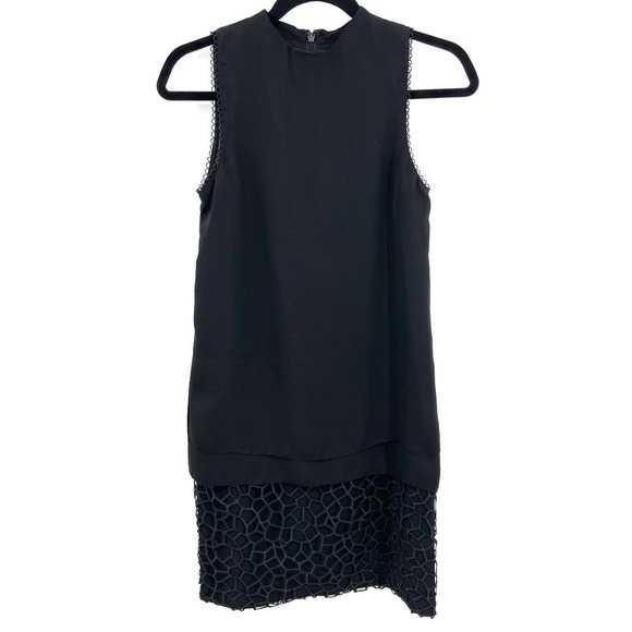 REISS Black Metallic Coral Design Sleeveless Flowey Tiered Shift Dress Size 0 - Picture 2 of 9